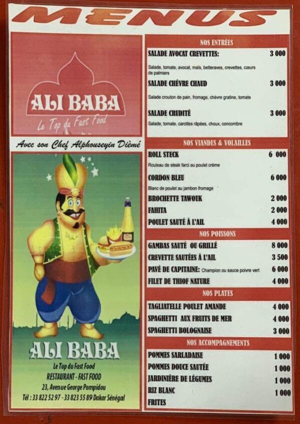 Restaurant Ali baba Dakar -Avis, menu, photos » Senegal Ndiaye