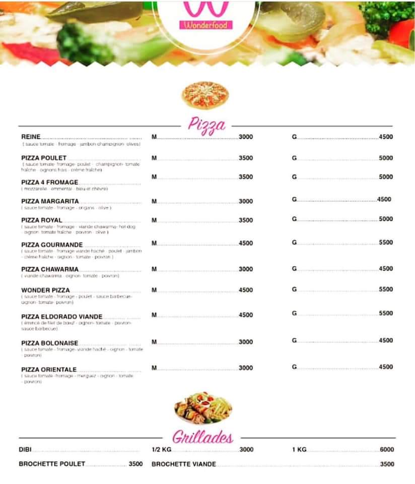 wonderfood menu