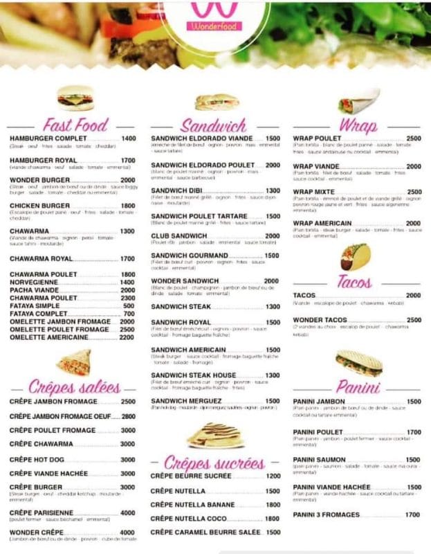 wonderfood menu